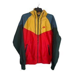Nike Mens Jacket Size Medium Retro Lined Long Sleeve Yellow Red Y2K Hood